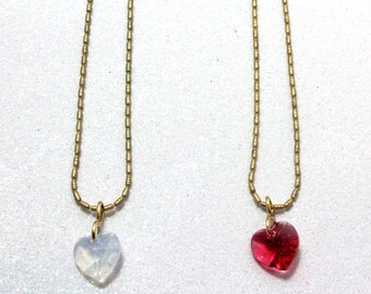 Swarovski Little Girl Heart Pendant, Rose or White Opal, Little Girl Necklace, Heart Necklace