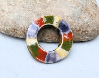 big doonut, ceramic pendant, handmade earthy supply