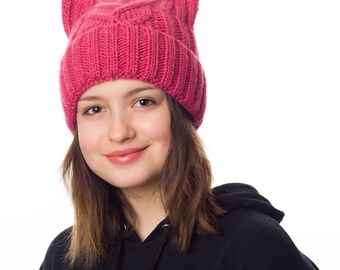 Pink pussyhat lined with fleece, Pussyhat, Pussy hat for women, Womens march hat, Pussyhat, Pussy hat, Pussyhat project, Hot pink pussy hat