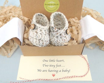 Grandparent Pregnancy Announcement, Personalized Message, BOOTIES IN A BOX®, Baby Boy or Girl Booties, Ready To Ship