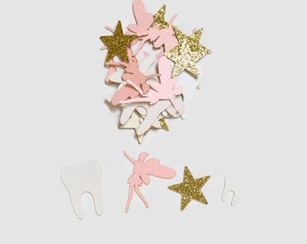 Tooth Fairy Confetti - 100 Pieces - Light Pink, Gold, and White - First Lost Tooth - Tooth Fairy Dust - Tooth Fairy Visit Kit - Laser Cut