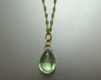 Peridot and Green Beryl Solid 14k Gold Necklace