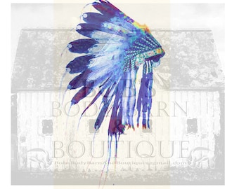 Native American Headdress Blue Sublimation Digital Design Shirt