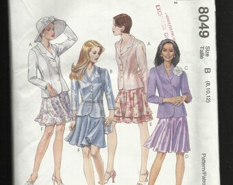 McCalls 8049 Princess Seam Jacket with Notched Collar and Flirty Bias Cut Skirt Size 8-10-12