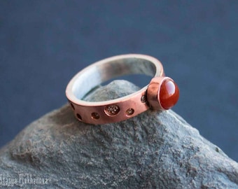 Sterling silver and copper ring with carnelian