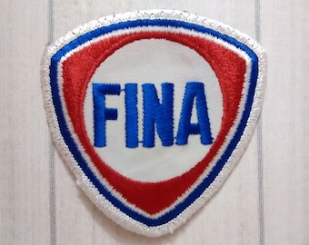 Used Vintage Fina Gasoline Patch 3.1", Sew On Retro Gas Station Applique, Petrofina Oil Company Collectible, Petroliana Memorabilia