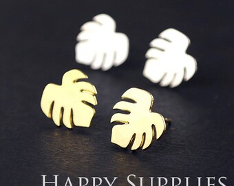 Nickel Free - High Quality Leaf Dual-used Golden / Silver / Rose Gold Brass Earring Post Finding with Ear Studs Back Stopper (ZEN024)
