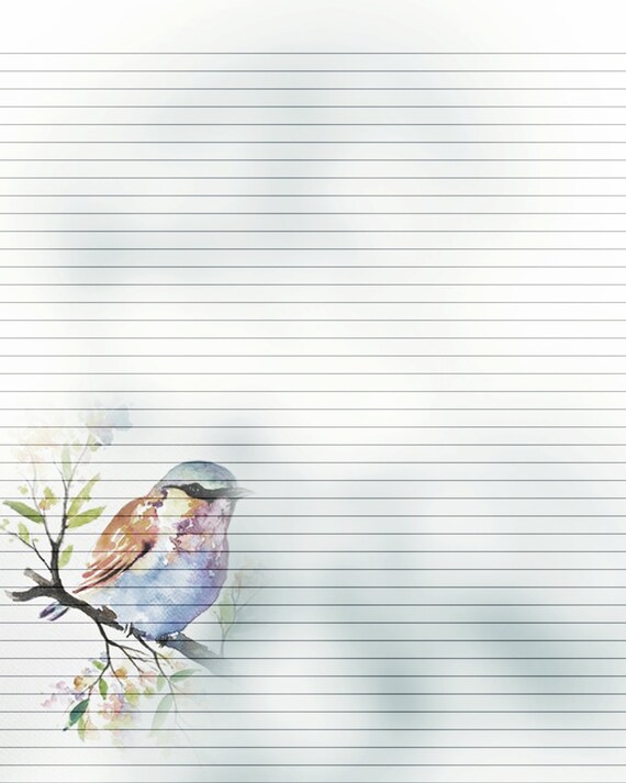 Printable Journal Page Bird Writing Lined Stationery 8 x 10