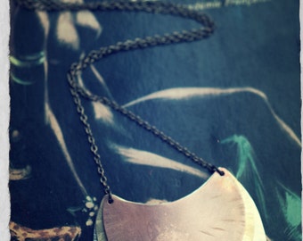 Triple crescent moon necklace in mixed metals, layer necklace, moon necklace, lunar necklace, in hammered brass copper and aluminium