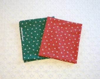 Vintage Red Green Reindeer Snowflake Christmas Fabric Lot 2pc