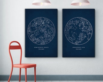 Constellations Print Set of 2 on Canvas, Star Map, Constellation Art, Constellation Print, Astronomy Print, Constellation Poster, Star Chart