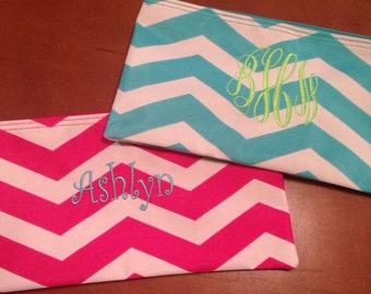 Personalized Chevron Pencil Pouch or Small Make Up Bag