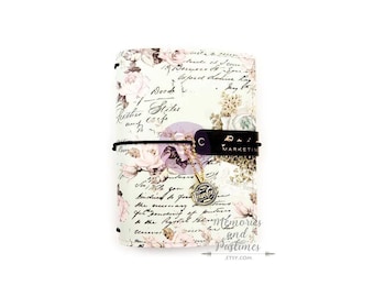 My Prima Travelers Journal - Traveler's Notebook - Travel Notebook - Passport Size Planner - Minty Dreams - Vintage Floral Cover - 357977
