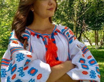 Boho Women Dress Linen Dress with Geometric Ukrainian Vyshyvanka dress Maxi Dress Ukrainian Style Chic Ethnic Bohemian dress Wedding dress