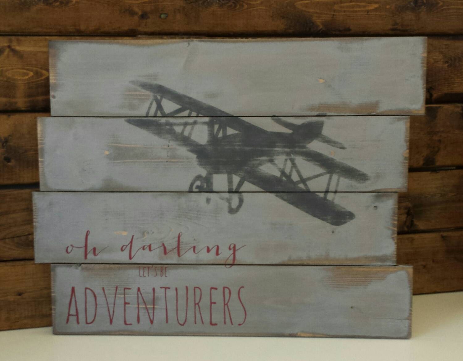 Vintage airplane decor Reclaimed wood wall art Pallet wall