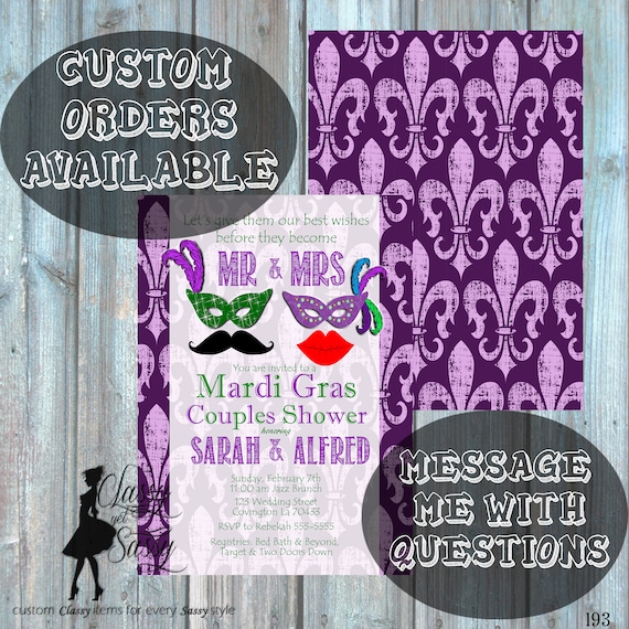 Mardi Gras Couples Shower Invitation, Masquerade Engagement Shower Invitation, Carnival Shower party Invitation 193