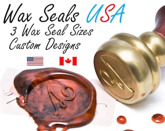 Custom Wax Seal Stamp - Wax Seals USA - Wedding Wax Seal Stamp - 3 Sizes to choose from - Your artwork on a Wax Seal