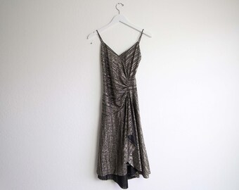 VINTAGE 1970s Disco Dress Gold Metallic Party Dress
