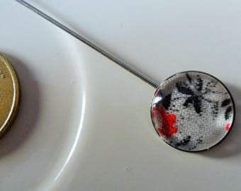 Fibula pin Hat pin floral design - 7 cms - 14mm glass cabochon