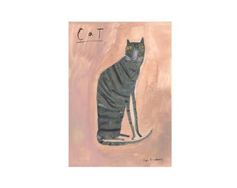 Original Faye Moorhouse Painting || Cat on Pink