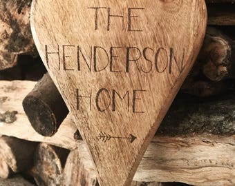 Chunky Personalised Hanging Wooden Heart Surname Home