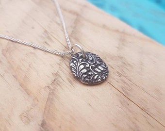 Handmade fine silver leaf pendant, silver pendant, artisan pendant