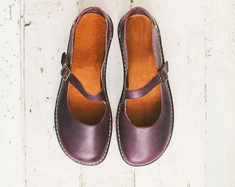 Mary Jane Shoes, Women Shoes, Aubergine Mary Janes, Flats Shoes, Handmade Shoes, Casual Leather Shoes, Women Leather Shoes