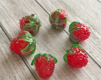 Wild strawberries glass bead Realistic glass lampwork bead Murano glass Fruit Glass lampwork berries beads Wild strawberries