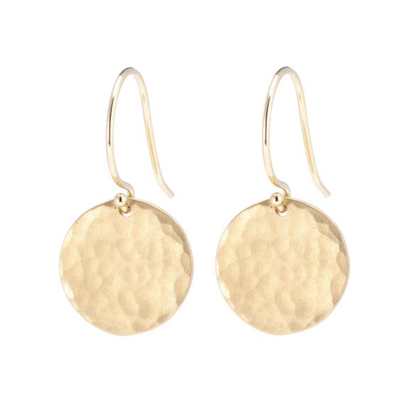 Hammered disc earrings Solid 14K Gold Earrings 14K Gold Disc