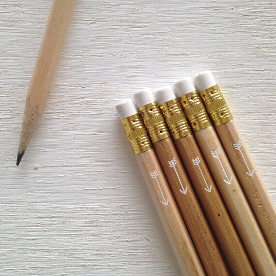 Items similar to 8 natural wood pencils with white arrow on Etsy