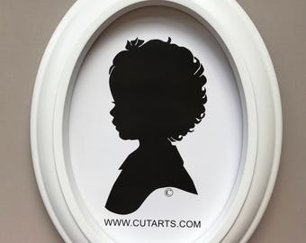 Custom White Oval Silhouette Frame