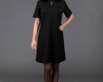Black Dress/ Minimalistic/ Midi Dress with bell shaped Sleeves and Pockets/ high-quality/ handmade/ Sphinx Design.lt