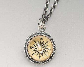 Antique Sterling Silver Working Compass Necklace, Traveling Gift, Guidance Necklace