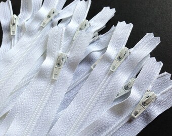White YKK zippers 10 pcs, choose size 4, 5, 6, 7, 8, 9, 10, 12, 14, 16, 18, 20 inches, all purpose dress zips, YKK color 501