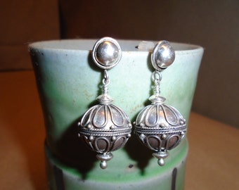 Sterling Silver Bali Bead Earrings