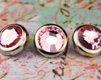 10 Light Rose Crystal Hair Snaps - Round Silver Rim Edition -- Made with Swarovski Crystal Element Rhinestones