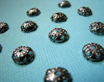 Pretty silver bead caps 9mm (12)