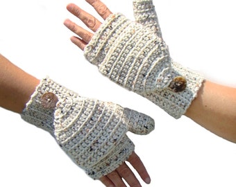 Aran Fleck Mittens, Convertible Fingerless, Mittens, Convertible Gloves, Convertible Mittens, Fingerless Mittens, Glittens, Flip Top Mittens