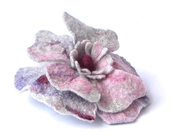 Felted Flower Brooch Grey Pink poppy mothers day gift in the style of boho