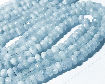 Aquamarine Gemstone Faceted Rondelles, 5.5mm Semi Precious Gemstone. 2.5" Strand. (3aq) Last Ones