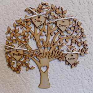 Personalised Our Family Tree Hanging Plaque Sign Laser Cut MDF Hearts 24x24cm