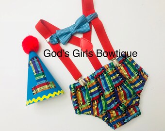 Colors Elmo Sesame Street Rainbow first 1st Birthday Outfit Smash Cake Party Outfit Bow Tie Hat Baby Boys Bottoms Flannel