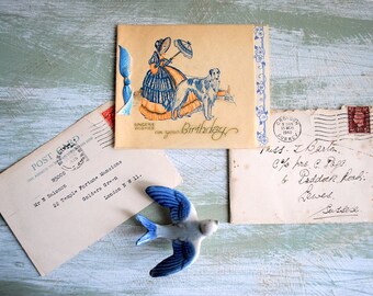 Vintage British Postcard Handwritten Letter and Birthday Card