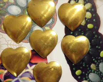 7 Vintage brass 21mm Puffy Heart Stampings