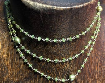 14.7 Gram 925 Sterling Silver Long Gemstone Necklace,Multi Gemstone Necklace, Peridot Stone, Peridot Necklace, Gem Bead Necklace Length 44"