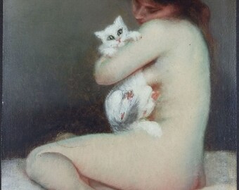 Antique Painting Maria Labat Oil On Panel Original Old Vintage