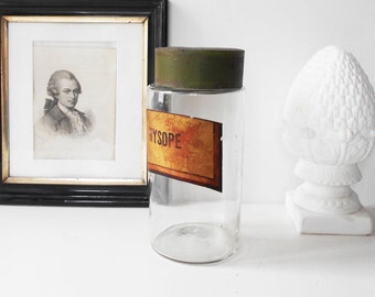 Large Antique French Apothecary Bottle Pharmacy Jar Clear Glass with Original Tole Cap