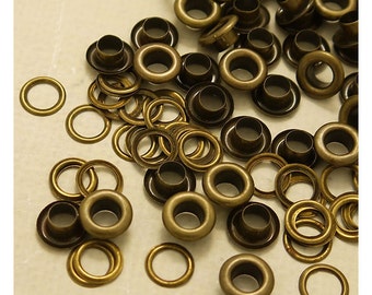 Metal Eyelets Grommets With Washers, 5mm Barrel Diameter Antique Bronze Plated Metal eyelets, Pack of 100 sets (GW042-18B)