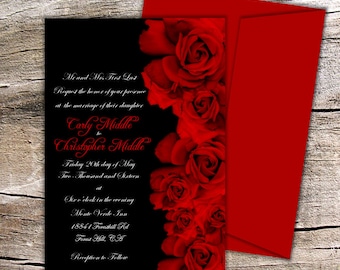 Red Rose Wedding Collection - Black and Red Invitation with Premium Envelope