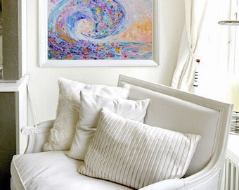 Flower Wave Ocean painting Blue Gift-for-mother gift-for-friend gift-for-sister gift-for-mom gift-for-woman gift-for-her